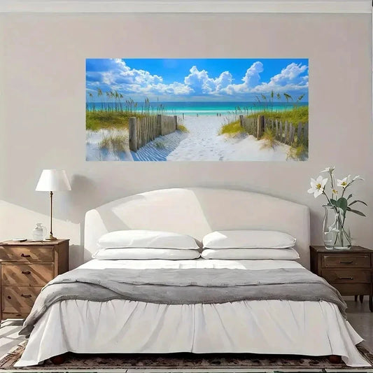 Beach Side Blue Sky Wall Art Canvas Office Home Room Framed 80x45cm