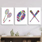 3pcs Rainbow badminton football baseball  Metal Print Ready to Hang Art