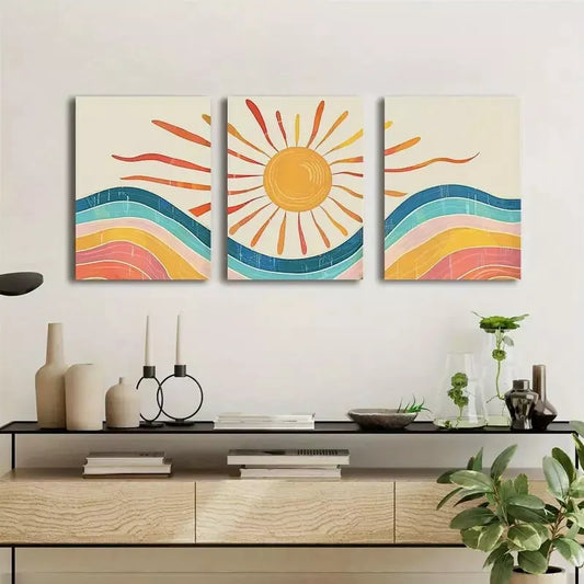3pcs Mid-Century Abstract Landscape Canvas Framed 40x60cm - High Quality Print 100% Australian Made Wall Canvas Ready to Hang