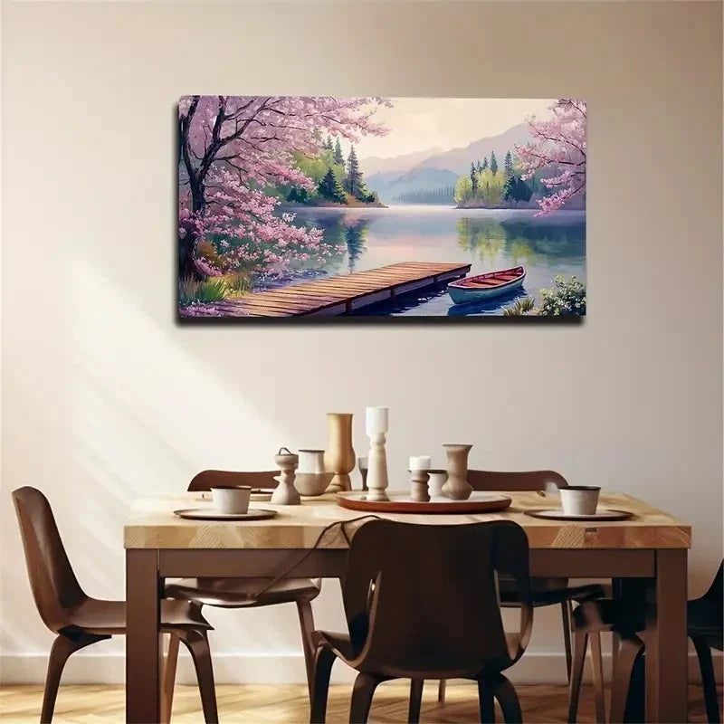 Beautiful Lake Scenery Style Wall Art Canvas Office Home Room Framed 80x45cm