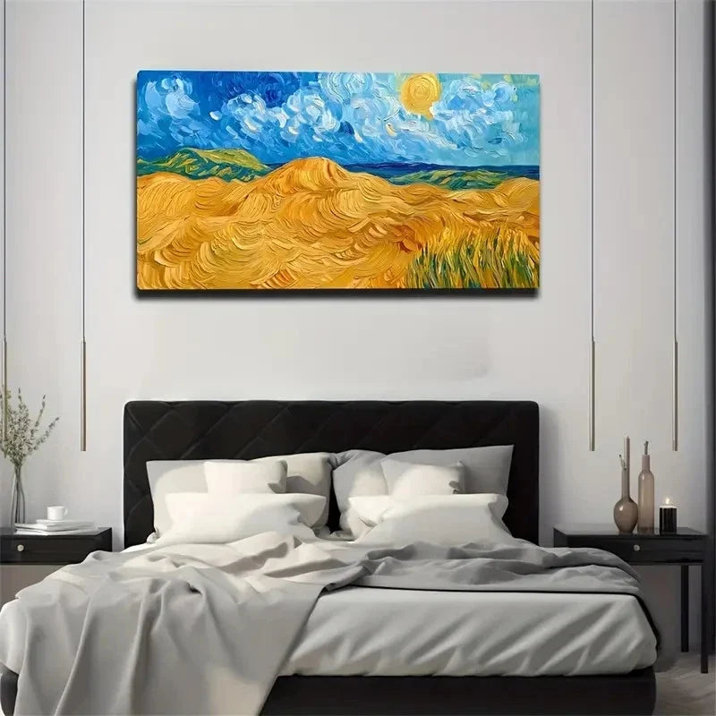 Sunlit Yellow Earth Modern Wall Art Canvas Office Home Room Framed 120x60cm