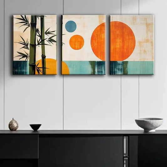 3pcs Abstract Painting of Bamboo Colorful Perfect Wall Art Set Canvas Framed 40x60cm - High Quality Print 100% Australian Made Wall Canvas Ready to Hang