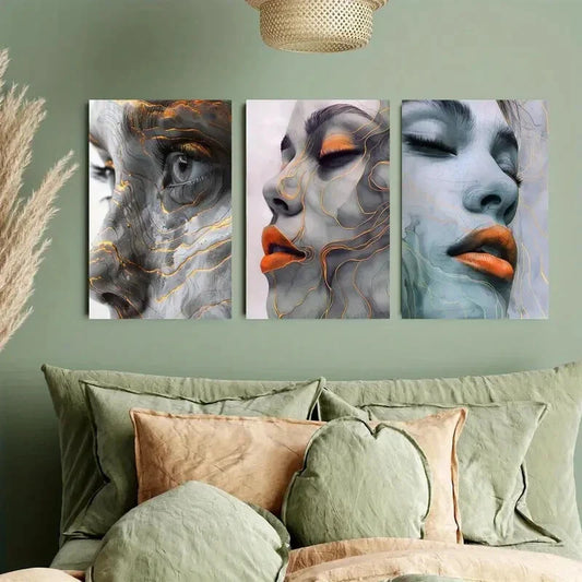 3pcs Light Blue Background Illuminated the Face Metal Print Ready to Hang Art