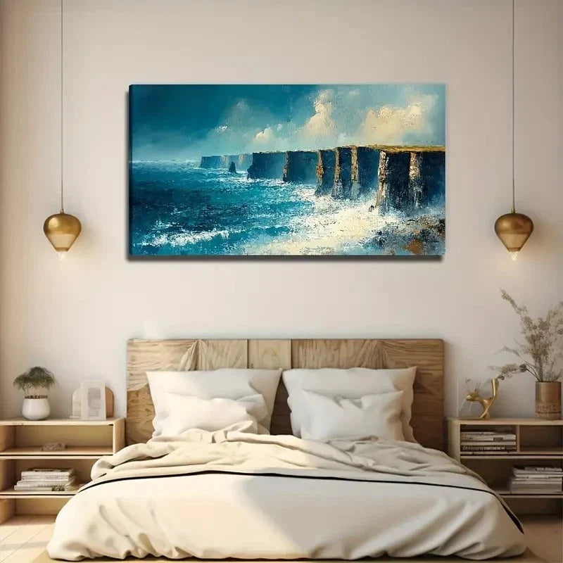Abstract Cliff Ocean Wave Wall Art Canvas Office Home Room Framed 120x60cm
