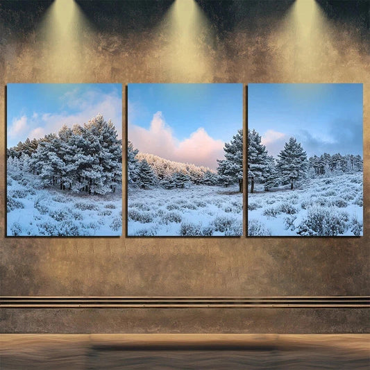 3pcs Snowy Palm Trees Clouds Blue Sky Metal Print Ready to Hang Art