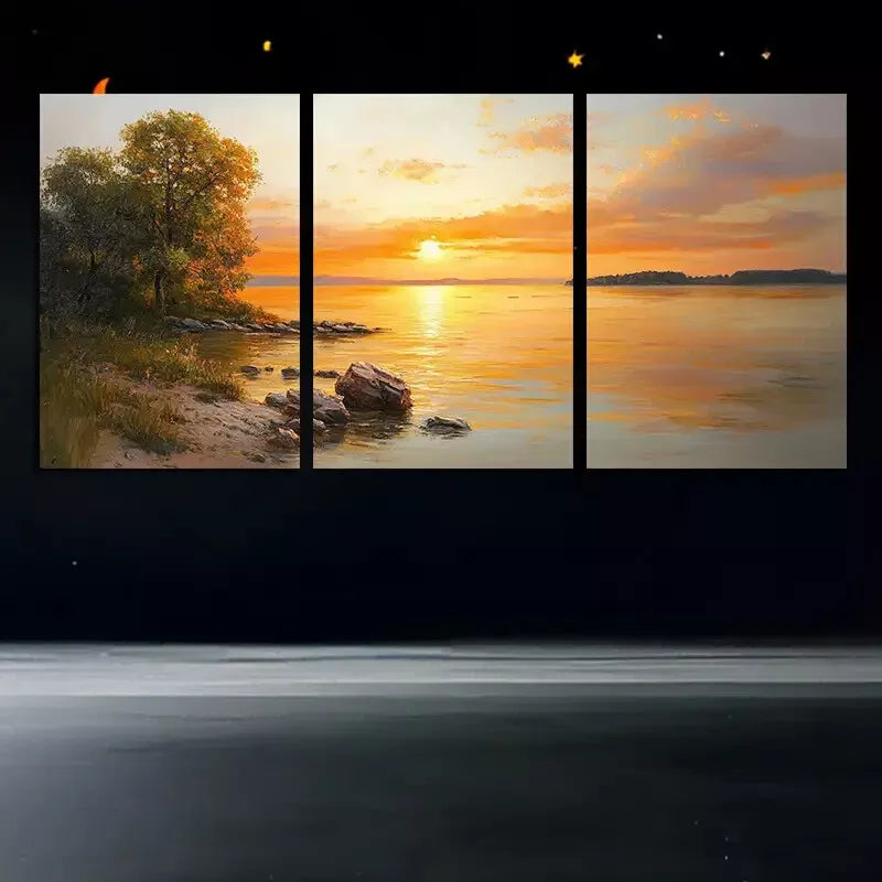 3pcs Sunset Lake Canvas Framed 40x60cm - High Quality Print 100% Australian Made Wall Canvas Ready to Hang