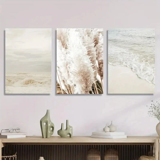 3pcs Coastal Reed Botanical Metal Print Ready to Hang Art