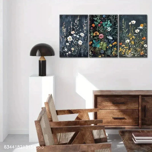 3pcs Vibrant Wildflower Designs with Daisies Metal Print Ready to Hang Art