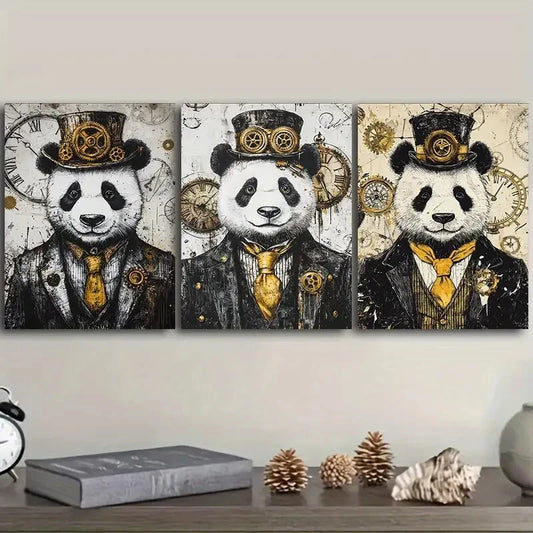 3pcs Cyberpunk panda Art Painting Metal Print Ready to Hang Art