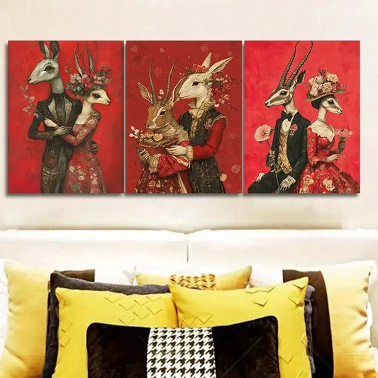 3pcs Mr. Rabbit, And Mrs Rabbit Couple Wall Art Set Canvas Framed 40x60cm - High Quality Print 100% Australian Made Wall Canvas Ready to Hang