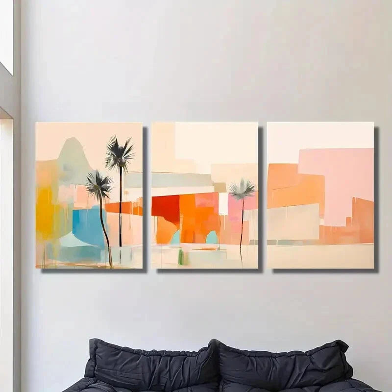 3pcs Abstract Palm Color Desert Palm Trees Metal Print Ready to Hang Art