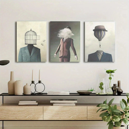 3pcs Quirky Retro Abstract and Realistic Metal Print Ready to Hang Art