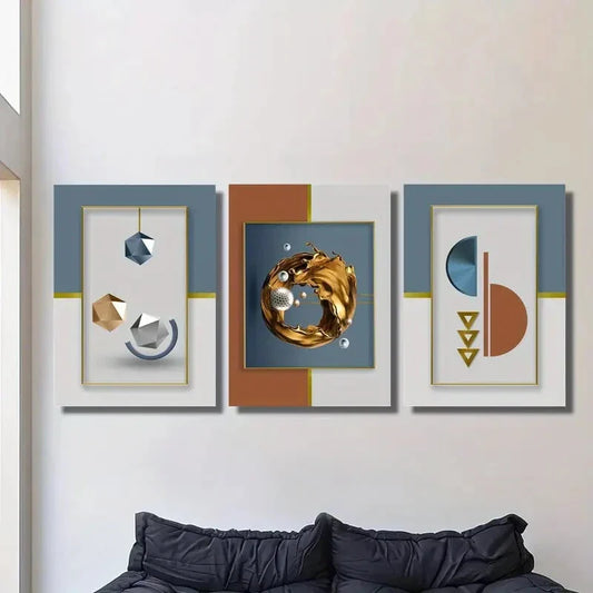 3pcs Simple Polyhedron, Abstract Geometric Shape Metal Print Ready to Hang Art