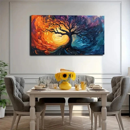 Vibrant Tree With Deep Red Wall Art Canvas Office Home Room Framed 120x60cm