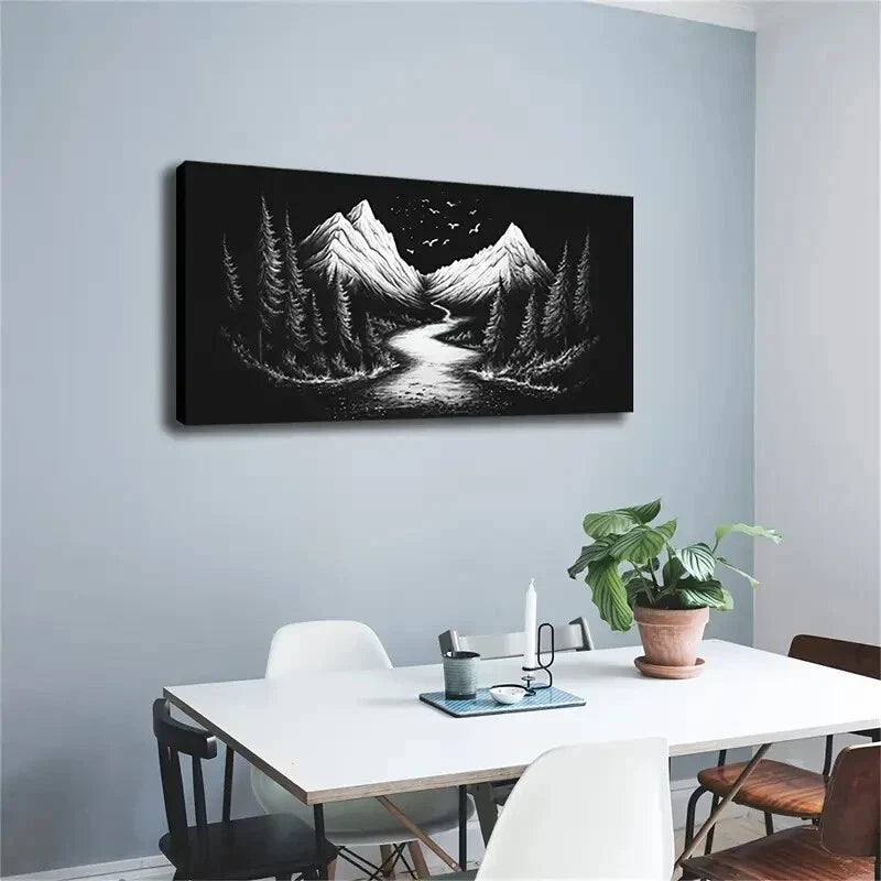 Trees & Starry Night Sky Décor Wall Art Canvas Office Home Room Framed 120x60cm