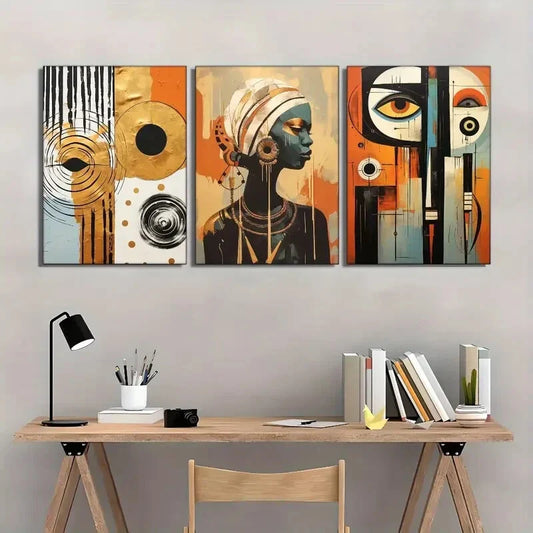3pcs African Ethnic Mural Abstract Art Style Metal Print Ready to Hang Art