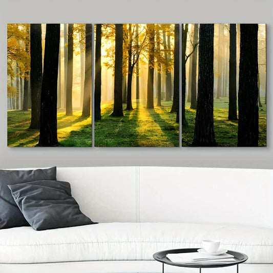 3pcs Forest Trees Sunshine Mid Century Modern Metal Print Ready to Hang Art