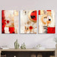 3pcs Red Abstract Geometric Modern Light Metal Print Ready to Hang Art