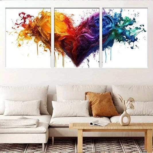 3pcs  Modern Vibrant Abstract Colorful Heart Wall Art Set Canvas Framed 40x60cm - High Quality Print 100% Australian Made Wall Canvas Ready to Hang