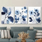 3pcs blue leaves botanical art, navy blue Metal Print Ready to Hang Art