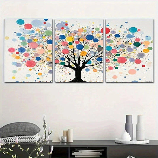 3pcs Abstract Tree Dot Colorful Circles Metal Print Ready to Hang Art