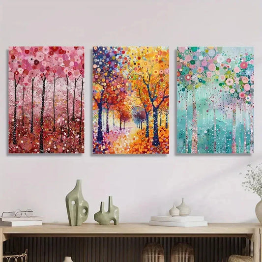 3pcs Abstract Forest Trees Prints, Ink Painting, Metal Print Ready to Hang Art