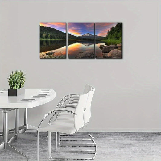 3pcs Trillium Lake Mountain Giclee Metal Print Ready to Hang Art