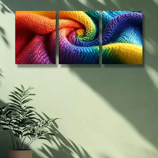3pcs Wool fabric Art Painting Metal Print Ready to Hang Art