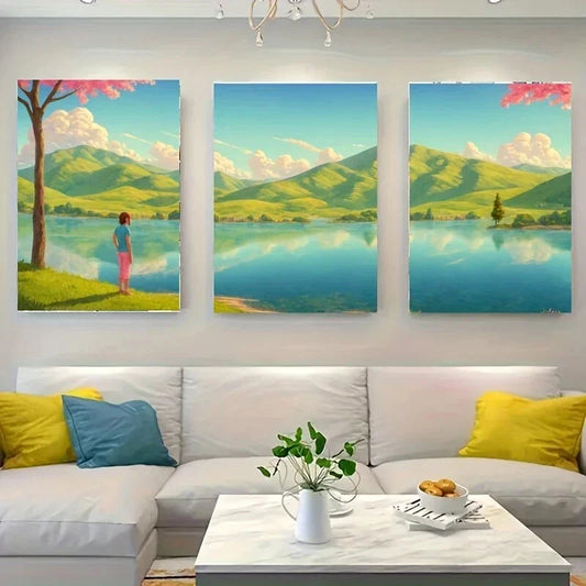 3pcs A Serene Landscape Featuring Nature Metal Print Ready to Hang Art