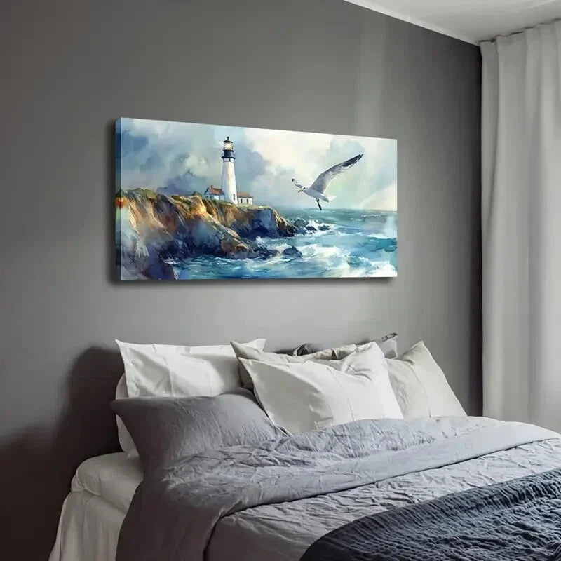 Coastal Serenity Lighthouse Wall Art Canvas Office Home Room Framed 120x60cm