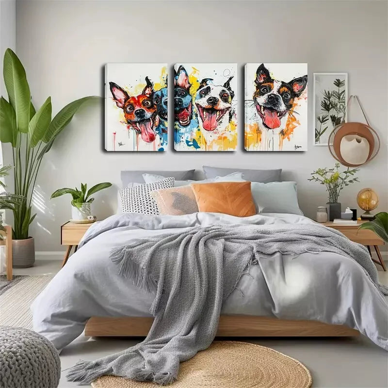 3pcs Four Cute Dog Heads Wall Art Set Canvas Framed 40x60cm - High Quality Print 100% Australian Made Wall Canvas Ready to Hang