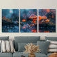3pcs Mushroom Rain Glow Blue Metal Print Ready to Hang Art