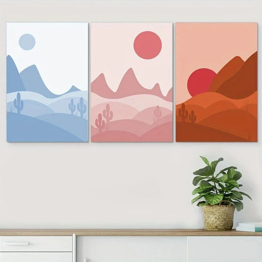 3pcs Abstract Forest Summer Sunset Metal Print Ready to Hang Art