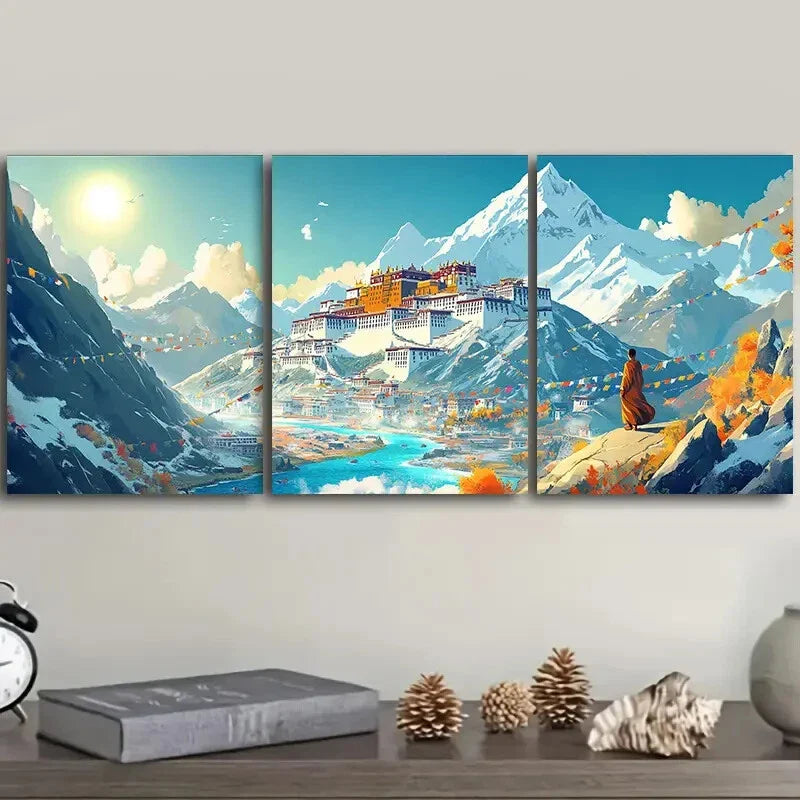 3pcs Potala Palace Wall Art Set Canvas Framed 40x60cm - High Quality Print 100% Australian Made Wall Canvas Ready to Hang