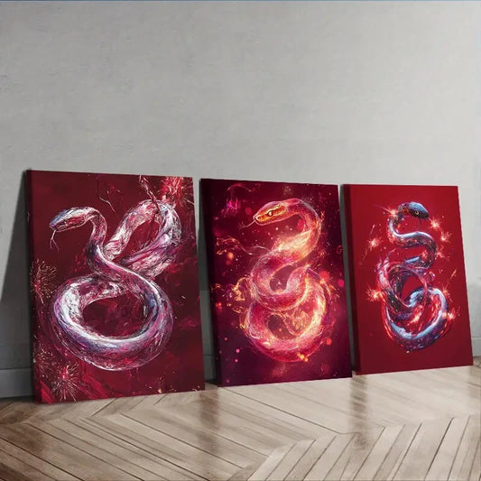 3pcs   A red crystal snake Wall Art Set Canvas Framed 40x60cm - High Quality Print 100% Australian Made Wall Canvas Ready to Hang