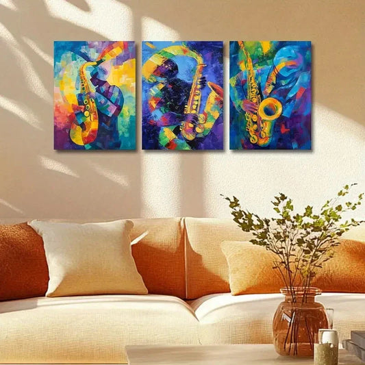 3pcs Colorful Saxophone Player Metal Print Ready to Hang Art