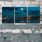 3pcs Full Moon & City Lights Bosphorus Night Scene Metal Print Ready to Hang Art