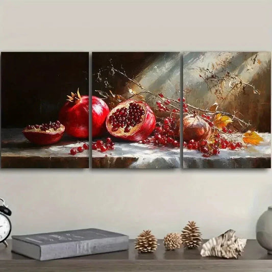 3pcs Pomegranates by the window Metal Print Ready to Hang Art