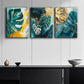 3pcs Colorful Teal and Golden Leaf Perfect Wall Art Set Canvas Framed 40x60cm - High Quality Print 100% Australian Made Wall Canvas Ready to Hang