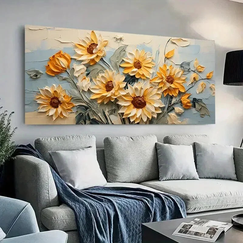 Sunflower Yellow Orange Floral Wall Art Canvas Office Home Room Framed 80x45cm
