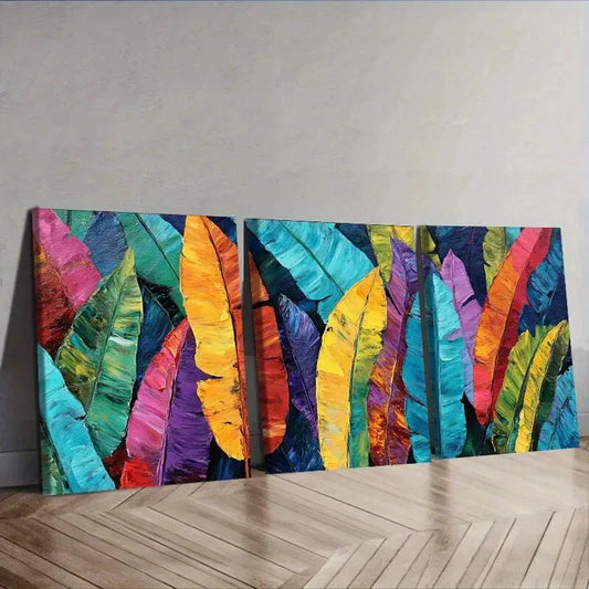 3pcs  Coloured banana leaves Wall Art Set Canvas Framed 40x60cm - High Quality Print 100% Australian Made Wall Canvas Ready to Hang