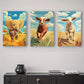 3pcs Abstract Animals Running Towards Bright Sky Metal Print Ready to Hang Art