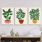 3pcs Painting of leaves growing in pot plant  Metal Print Ready to Hang Art