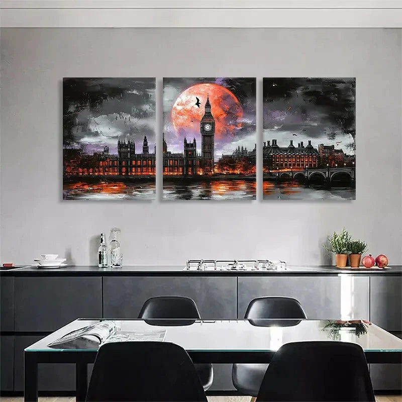3pcs Dark Abstract Night Scene Cityscape Perfect Wall Art Set Canvas Framed 40x60cm - High Quality Print 100% Australian Made Wall Canvas Ready to Hang