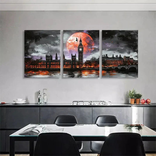 3pcs Dark Abstract Night Scene Cityscape Perfect Wall Art Set Canvas Framed 40x60cm - High Quality Print 100% Australian Made Wall Canvas Ready to Hang
