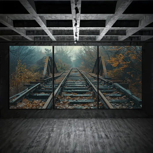 3pcs Old and Abandoned Railway Tracks Metal Print Ready to Hang Art