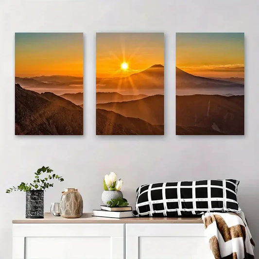 3pcs Vibrant Sunset & Sunrise Landscapes Metal Print Ready to Hang Art