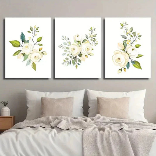 3pcs Botanical Rose Flower Watercolor Style Metal Print Ready to Hang Art