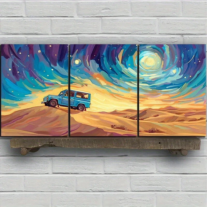 3pcs Starry Night Desert Adventure Metal Print Ready to Hang Art