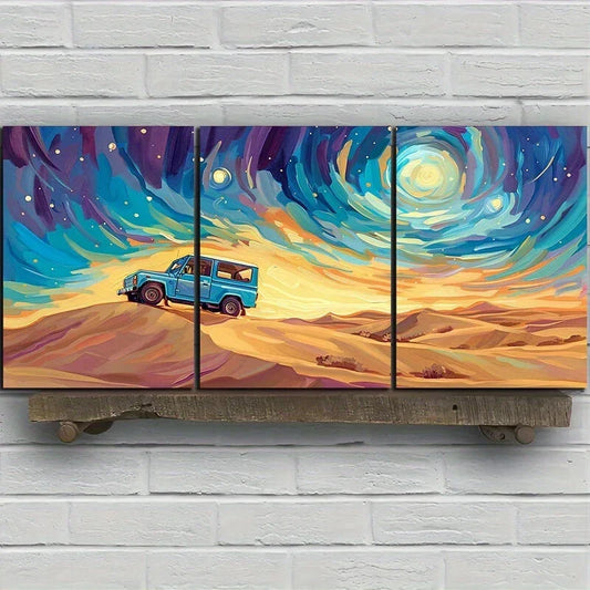 3pcs Starry Night Desert Adventure Metal Print Ready to Hang Art
